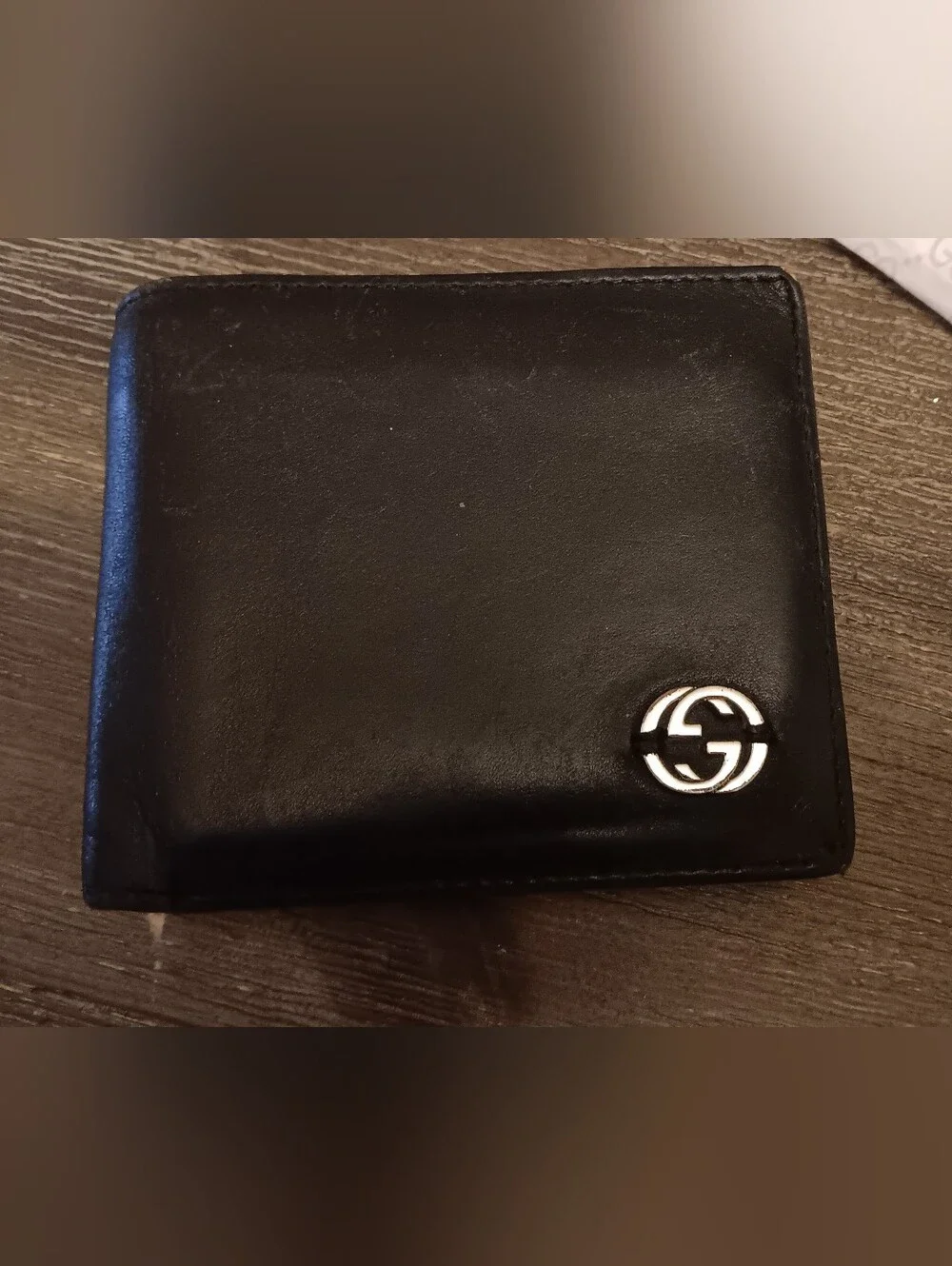 Gucci Black Leather Bifold Wallet with Silver GG Accent
